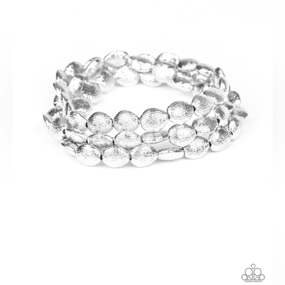 Three stack silver stretch bracelets